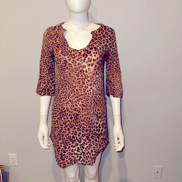 ZIMMERMANN INTERMIX LEOPARD PRINT COTTON TUNIC BOHO COVERUP TOP BLOUSE 0 XS - Picture 1 of 7